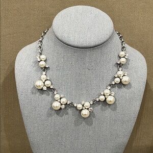 Wedding Faux Pearl and Rhinestone Silver Tone Collar Necklace